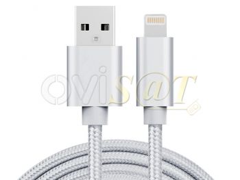 Cable de datos de USB a lightning de 2m de Nylon blanco / plata.